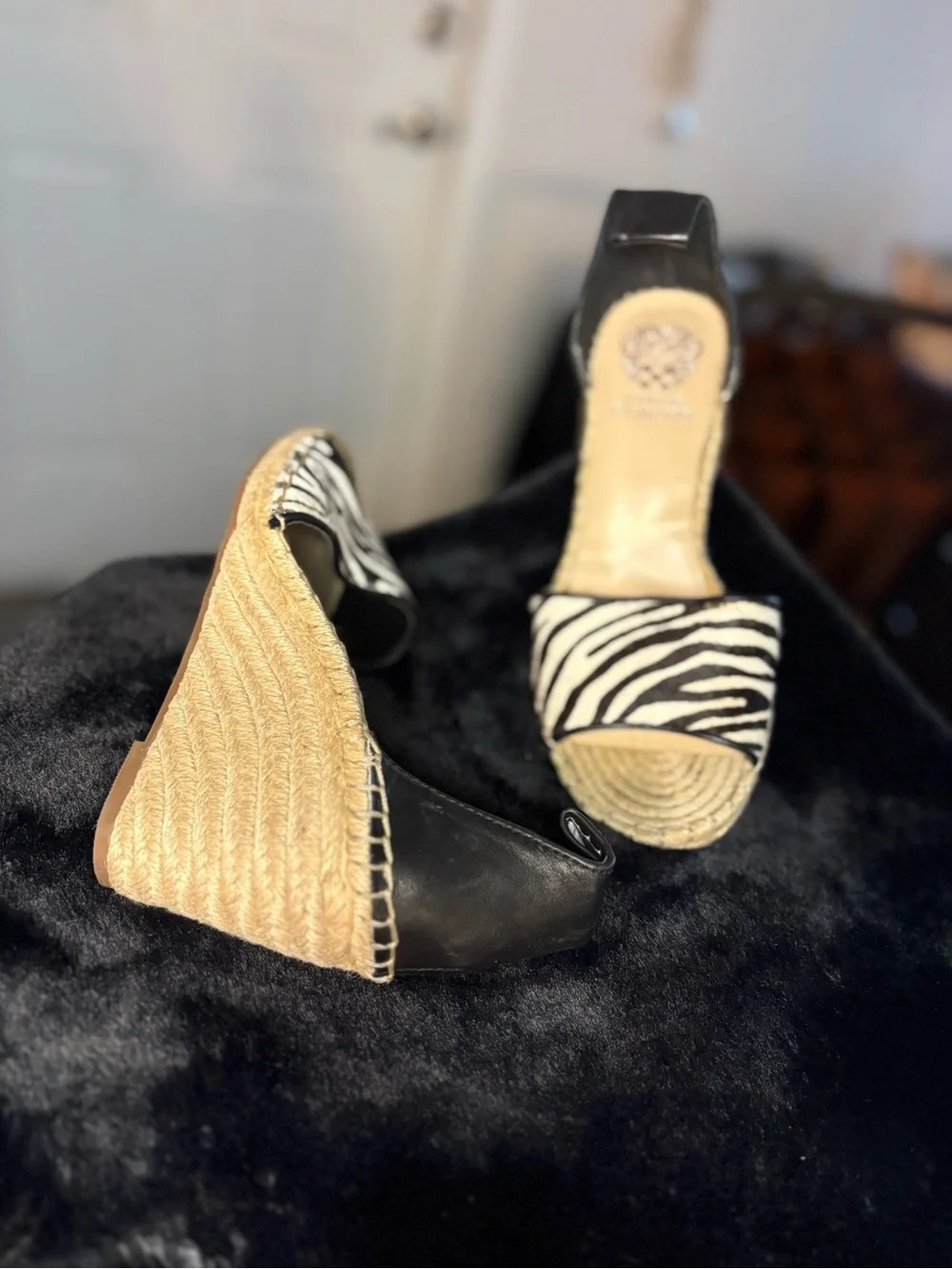 Vince Camuto Black & White Zebra Espadrille Wedge Sandals